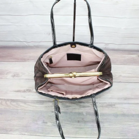 Coach F20105 Signature Brown Kisslock Carry All Purse Satchel Shoulder Bag - Picture 7 of 9